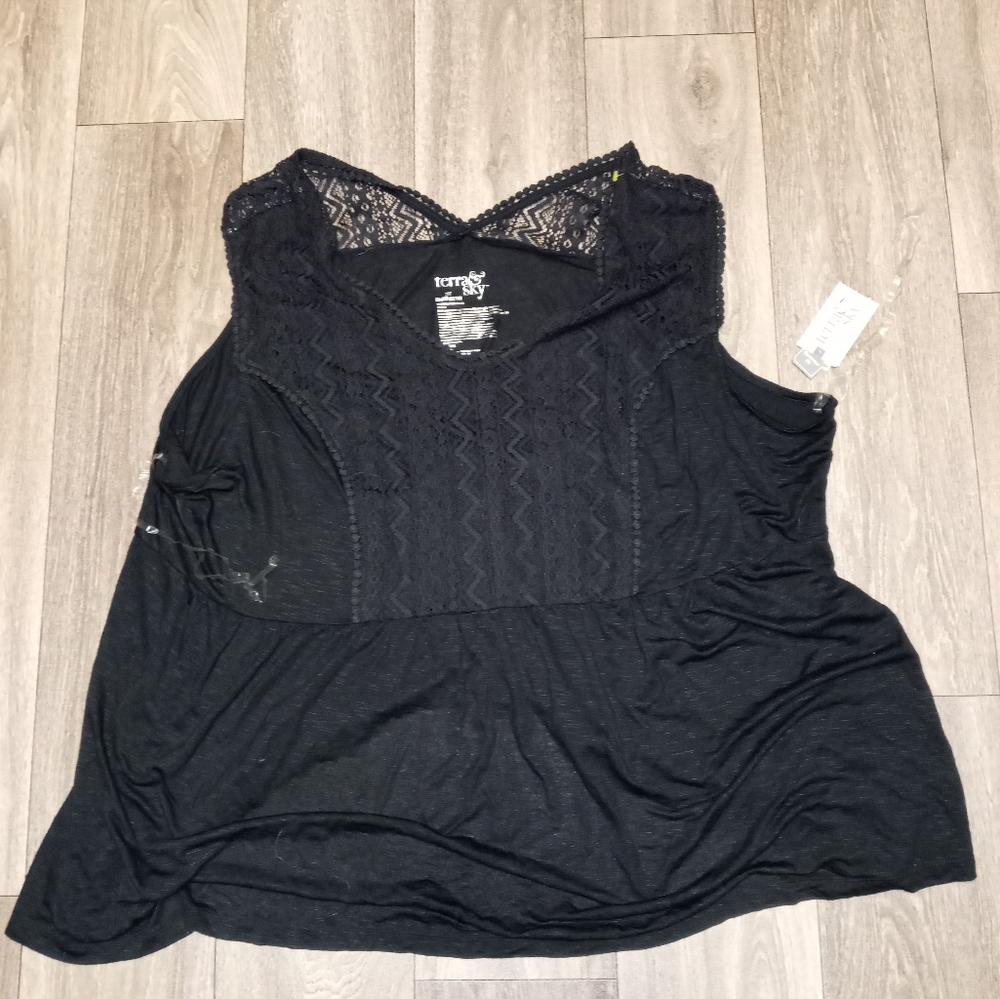 Terra and sky New black sleeve lace front sleeveless blouse plus size 3x